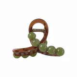 Зеленая бусина, прозрачный, коричневый, средний размер, заколка-краб