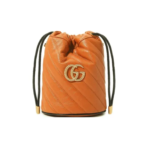 GUCCI GG Marmont Естественная кожа Ведрообразная сумка через плечо Мини Женская Оранжевая