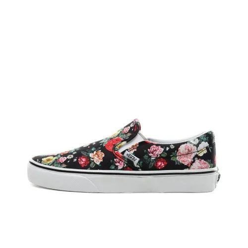 Vans Slip On Сад Цветочный Классический Покрытие Низкие Кроссовки для скейтбординга Унисекс Черный с Цветочным Узором