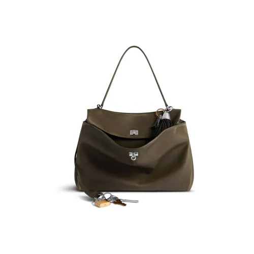 Balenciaga Гладкая Телячья Кожа Одно Плечо Сумка Большая Женская Хаки