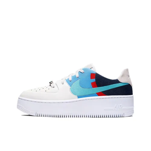 Nike Air FORCE 1 Шалфейный Slip-resistant Abrasion-resistant Breathable Low-top Скейтбординг Кроссовки Женские Белый Синий
