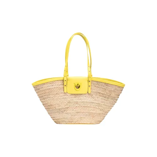 PINKO Коровья кожа Рафия Тоут Сумка Сумка для покупок Сумка на плечо Сумка Большая Женская Хаки и Желтая
