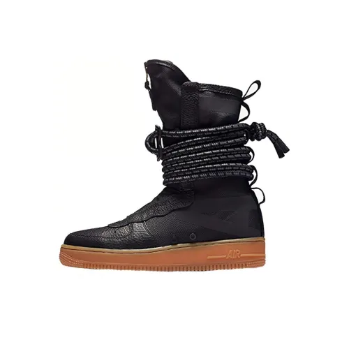 Nike Air FORCE 1 Черный Gum Теплоизоляционный Высокий Топ Кроссовки для скейтбординга Женские Черно-коричневый