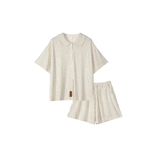 Same Language Пижамный комплект женский оранжевый белый вертикальные полосы