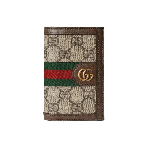 GUCCI Ophidia Холст с кожей Обметка Картхолдер Мужской Бежевый Эбеновый Неоновый зеленый