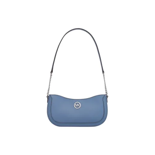 MICHAEL KORS Silver Logo Кожа Плечевая Сумка Сумка-полумесяц Женская Черный Молочно-белый Синий