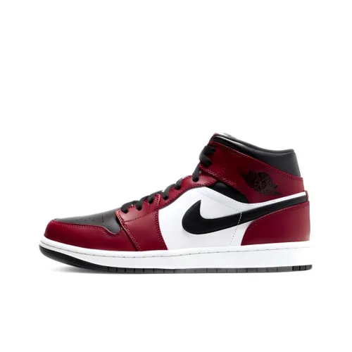 Jordan Air Jordan 1 MID Фитнес Красный MID Топ Винтажные Баскетбольные Кроссовки Унисекс Черный Красный