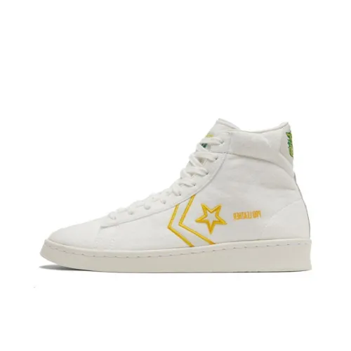 Конверс Cons Pro Leather Slip-Resistant Abrasion-Resistant High Top Skateboard Shoes Unisex White Green Yellow Конверс Cons Pro Leather Slip-Resistant Abrasion-Resistant Высокие Кроссовки для Скейтбординга Унисекс Белый Зеленый Желтый