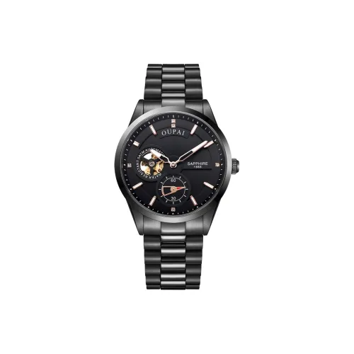 OUPAI Механический механизм ремешок из нержавеющей стали мужские часы черный циферблат модель OP80057