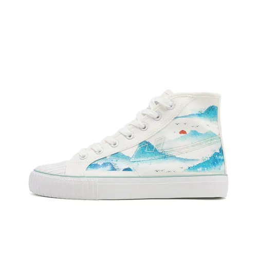 Warrior Slip-resistant Abrasion-resistant Lightweight High-top Sneakers Unisex White Light Blue Warrior Противоскользящие Устойчивые к износу Легкие Высокие Кеды Унисекс Белый Светло-Синий