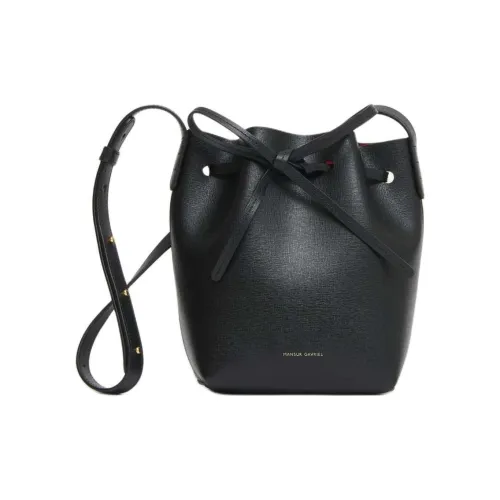 MANSUR GAVRIEL Saffiano Кожа Ведрообразная Сумка Сумка через плечо Экстра мини Женская Черная и Пламя Красная