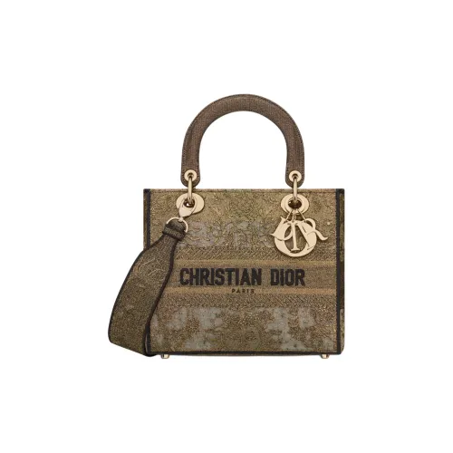 DIOR LADY D Лайт Ткань де Жуи Макраме Вышивка Сумка Lady Dior Через плечо Одно плечо Сумка Средняя Женская Бронза