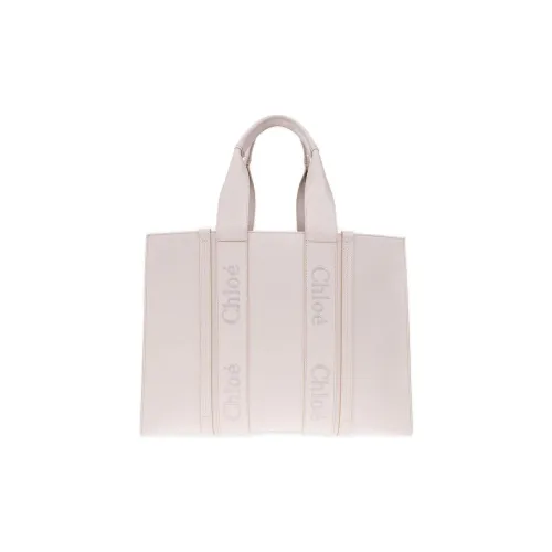Chloe Woody Smooth Calfskin Tote Bag Shopping Bag Large Women's White