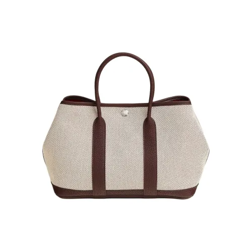 HERMES Garden Party Холст с кожей Сад Сумка Холст Сумка Сумка Женская Бежевая и Темно-Красная
