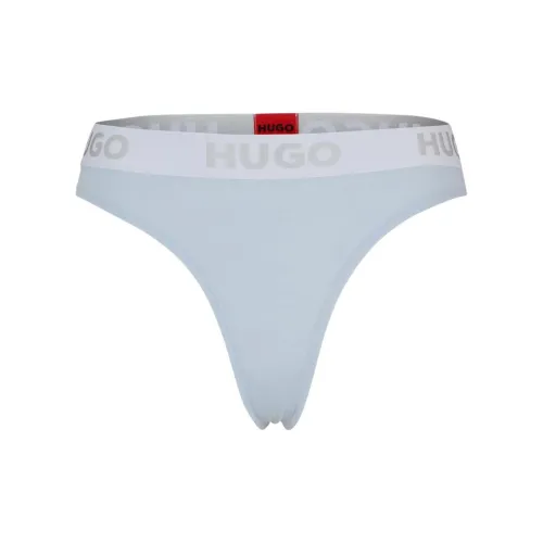Hugo Boss Эластичный хлопок Стринг Трусики-бикини с логотипом Кромка пояса Нижнее белье Женские Светло-синий