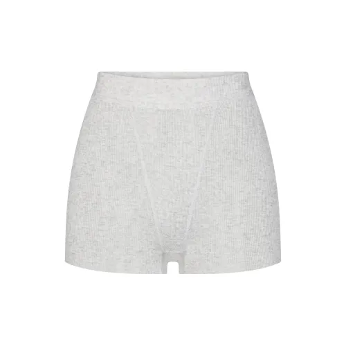 SKIMS THREADBARE Ribbed Short Boxers Women's Light Melange GREY Light Photinia Gray