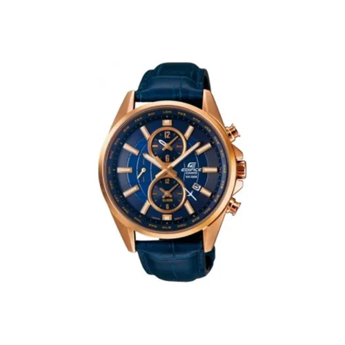 CASIO EDIFICE Кварцевый механизм Кожаный ремешок Часы Мужские Синий циферблат