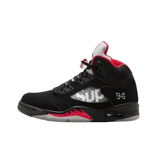 Supreme x Jordan Air Jordan 5 Retro Черные амортизирующие шоки противоскользящие высокие топы винтажные баскетбольные кроссовки мужские черные