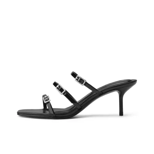 CHARLES KEITH Композитная подошва Слипоны 6,5 см Женские Черный Патент Черный Серебристый Темный Джинсовый Синий