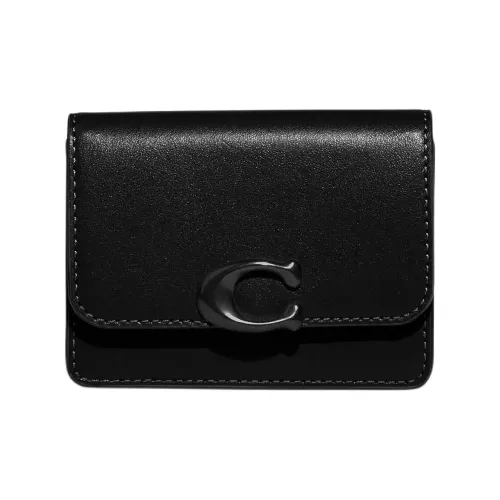 COACH Card Case Телячья кожа Монетница Кошелек Кошелек Мини Женский Черный