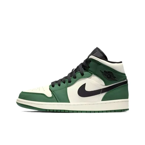 Jordan Air Jordan 1 MID Устойчивый к истиранию MID Топ Винтажные баскетбольные кроссовки Мужской Белый Зеленый