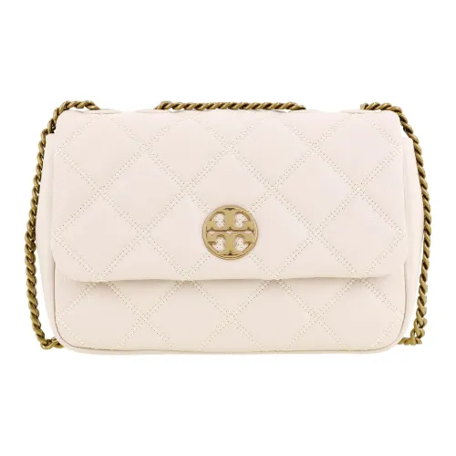TORY BURCH TB Willa Кожа Мини Квадратная Сумка с клапаном Сумка через плечо Сумка Маленькая Женская Brie Сырный Белый