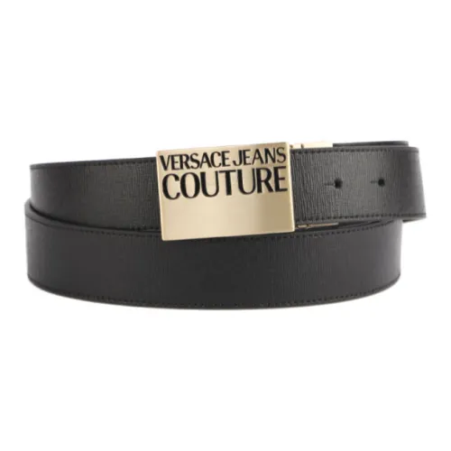 VERSACE JEANS Логотип Пряжка Плавная Пряжка Кожаные Ремни Мужской Черный Ширина 3,5 см