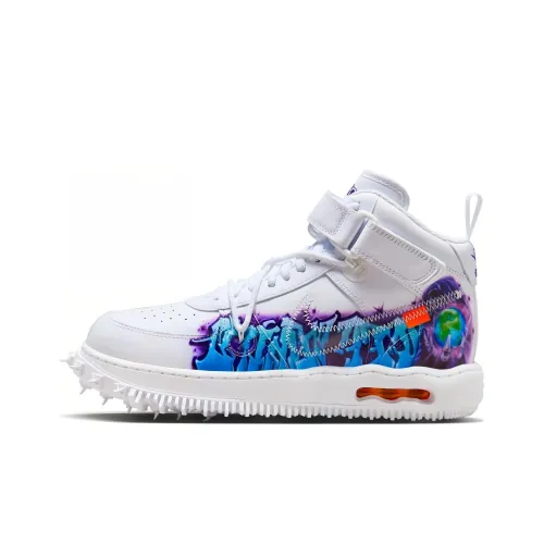 Off Белый x Nike Air FORCE 1 'Graffiti' MID Скейтбординг Кроссовки Мужские Белые