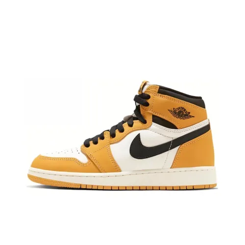 Jordan Air Jordan 1 Детские баскетбольные кроссовки High Топ Желтый Унисекс