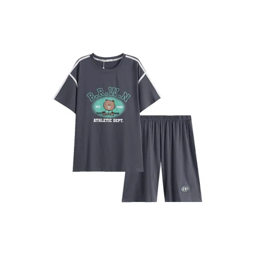 FENTENG Пижамный комплект Мужской Винтажный Серый