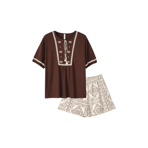 Song Qianya Пижамный комплект женский темно-коричневый