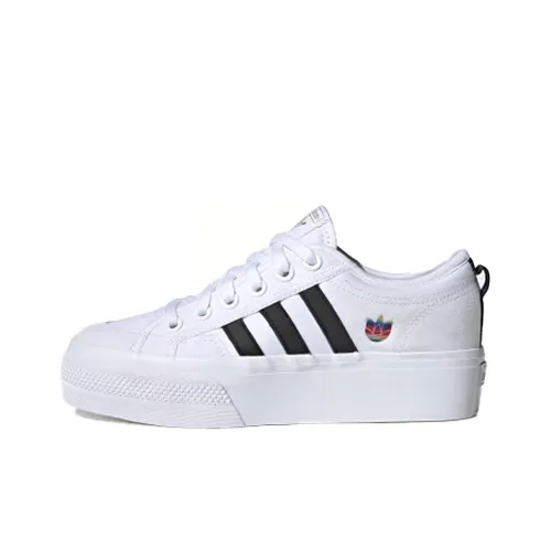Adidas Originals Nizza Platform Slip-resistant Shock Absorbers Low Top Скейтборд Кроссовки Женские Черный Белый