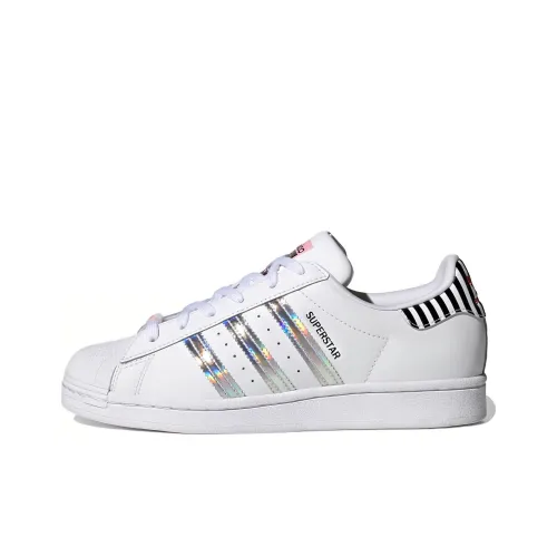 Adidas Originals SUPERSTAR LOW Кроссовки для скейтбординга Женские Белые Серебристо-Черные