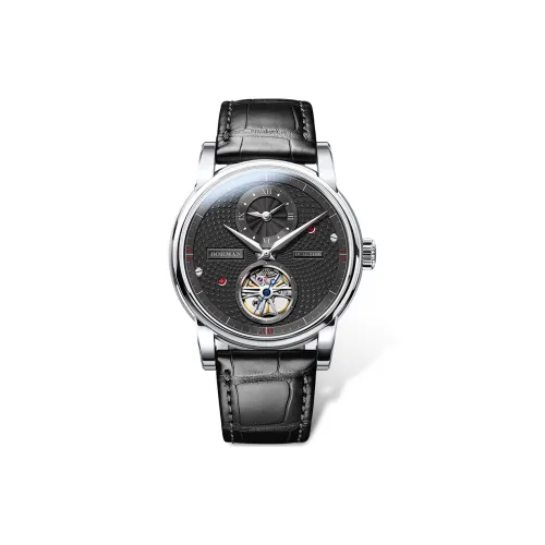 BORMAN 3135 Central Plain Collection Автоматический Механический Механизм Естественная Кожа Ремешок Часы Мужские Черный Циферблат