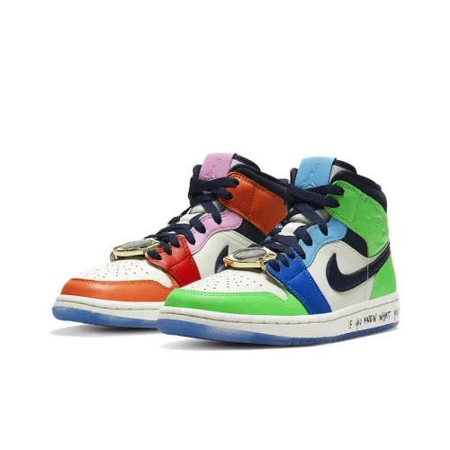 MElody Ehsani x Jordan Air Jordan 1 MID 'Бесстрашный' MID Топ Винтажные баскетбольные кроссовки Женские Оранжевый и зеленый