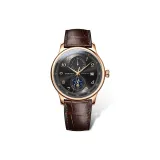 Розовый корпус, металлический циферблат, коричневая кожа