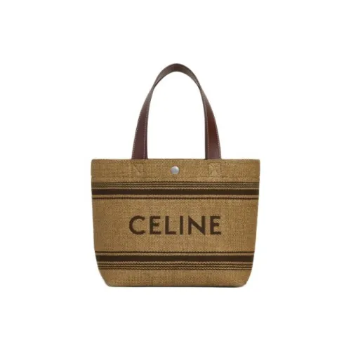 CELINE Cabas Ткань с коровьей кожей Сумка через плечо Сумка Мини Men's Natural Каштановый