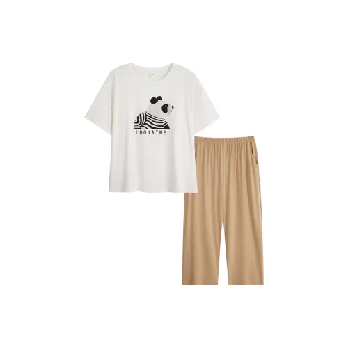 Sha Qian Пижамный комплект Летний Женский Айвори Белый