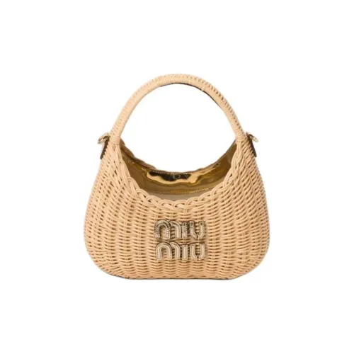 MIU MIU Wander series Рафия Волокно Полумесяц Сумка через плечо Сумка на плечо Сумка для женщин Натуральный Платина