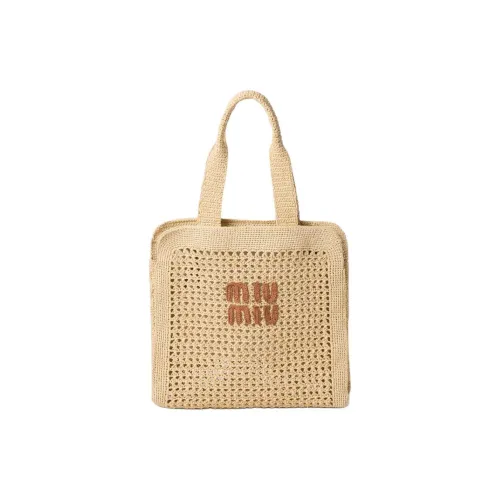 MIU MIU Ткань Тоут Сумка Сумка для покупок Сумка Женская Натуральный Коньяк