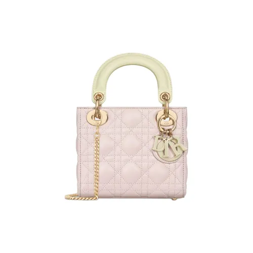 DIOR Lady Dior Плетеный узор Овчина Сумка через плечо Сумка Мини Женские Светло-желтый Кварцевый розовый