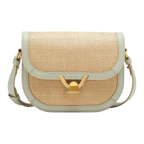 COCCINELLE Рафия с GRAIN LEATHER Соломенная сумка Сумка через плечо Маленькая Женская Натуральная и Зеленая