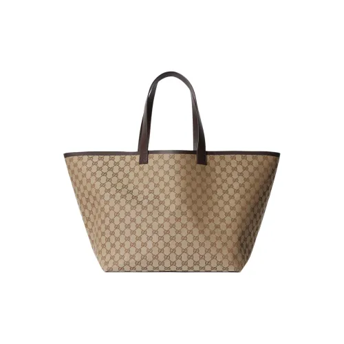 GUCCI Totissima Холст с кожей Комбинированный Canvas Сумка Тоут Сумка Сумка для покупок Сумка Большая Женская Бежевая и Эбеновая