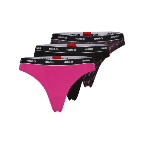 Hugo Boss THREE Пачка OF Эластичный хлопок Стринги с логотипом на поясе Нижнее белье Женские 3 шт