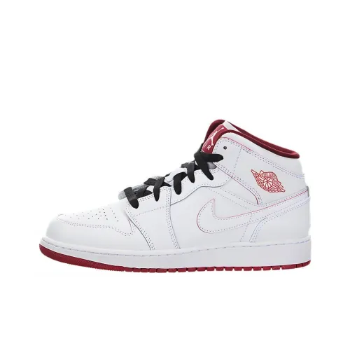 Jordan Air Jordan 1 MID Топ Винтажные баскетбольные кроссовки Женские Белые Красные