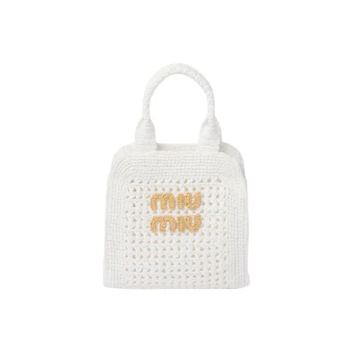 MIU MIU Ткань Тоут Сумка Сумка для покупок Сумка через плечо Сумка Women's White Натуральный