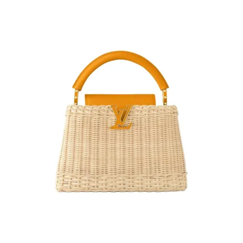 LOUIS VUITTON Capucines Вязаные ткани Кожа Kapusin Через плечо Тоут Сумка Над плечо Маленькая Женская Естественный Апельсин