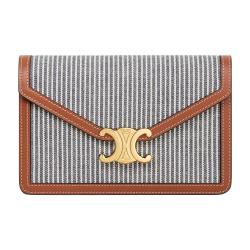 CELINE Полосатая ткань сумка через плечо из телячьей кожи женская морской синий