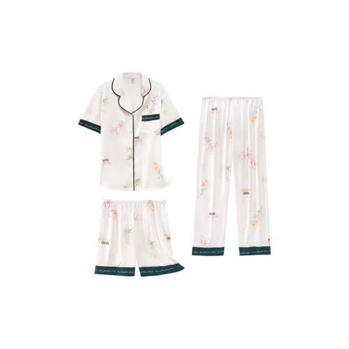 Сон Студенты Спальня Домашний Пижама Трехкомпонентный Комплект Набор Пижам Верхняя одежда Готовая Женская Груша Белый