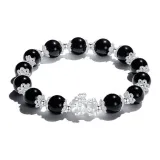 Браслет с бусинами "Удача" с китайскими благоприятными животными [Черная Цветная глазурь]